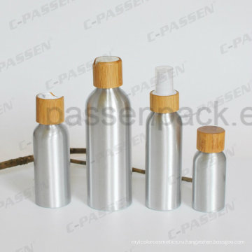 Косметическая алюминиевая бутылка с бамбуковой винтовой крышкой (PPC-ACB-064)